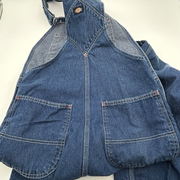DICKIES Mens Bib Overalls 36x36 Medium Blue Denim Workwear 100% Cotton Carpenter - Picture 3 of 9